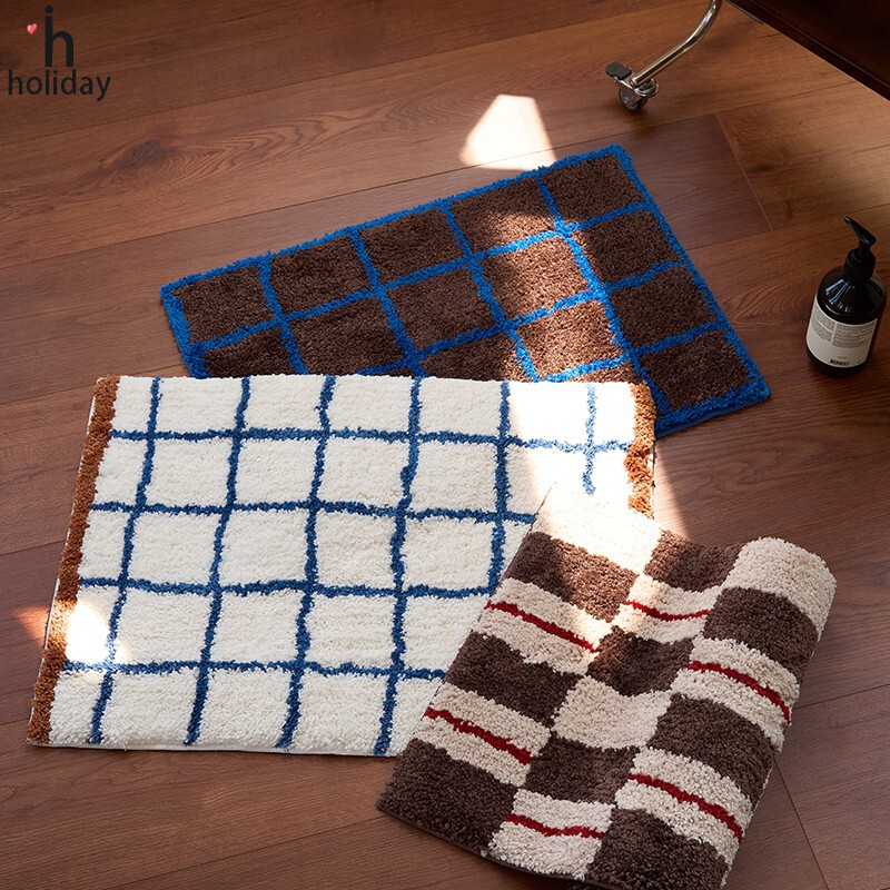 Retro plaid bathroom absorbent floor mat, non-slip bathroom mat, household entrance doormat, Chinese-style carpet doormat Retro plaid bathroom absorbent floor mat, non-slip bathroom mat, household entrance doormat, Chinese-style carpet doormat