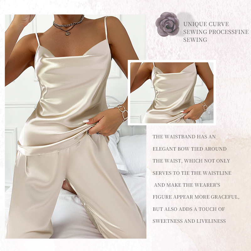 Women's Sexy Camisole Nightgown Set Alluring Two Piece Pajama Homewear Fashionable Sleepwear Polyester Bra Panty Customizable_voghion.com