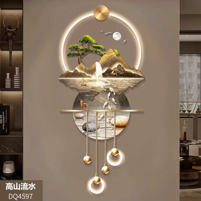 Pintura decorativa de entrada de agua de montaña de alto grado paisaje estereoscópico LED lámpara de pared nueva pintura colgante de pasillo de estilo chino