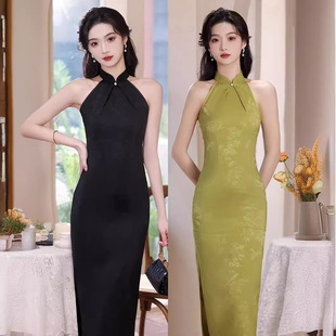 Tang Yilian Halter Cheongsam New 2025 Young Style Classy Female Summer Sexy New Chinoiserie Black Long Style