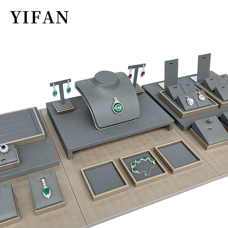 Jewelry Display Props Pu Leather Case Counter Display Set Jade and Silver Jewelry Display Stand Jewelry Gift Box