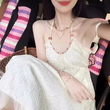 纯欲风性格挂脖雪纺连衣裙女夏季海边度假法式露背裙子感白色长裙