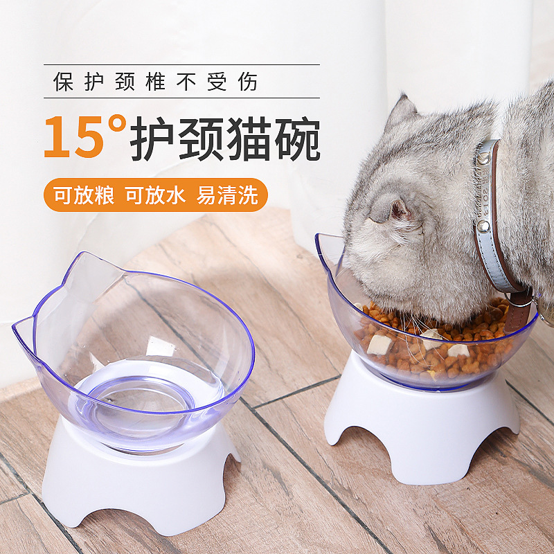 고양이 그릇 더블 그릇 고양이 용품 고양이 음식 분지 마시는 그릇 애완 동물 그릇 개 그릇 플라스틱 목 보호 고양이 얼굴 귀 그릇 재고