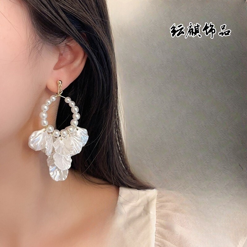 2025法式玉兰花朵长款耳环女夏天高级感轻奢度假风耳坠小众设计|undefined