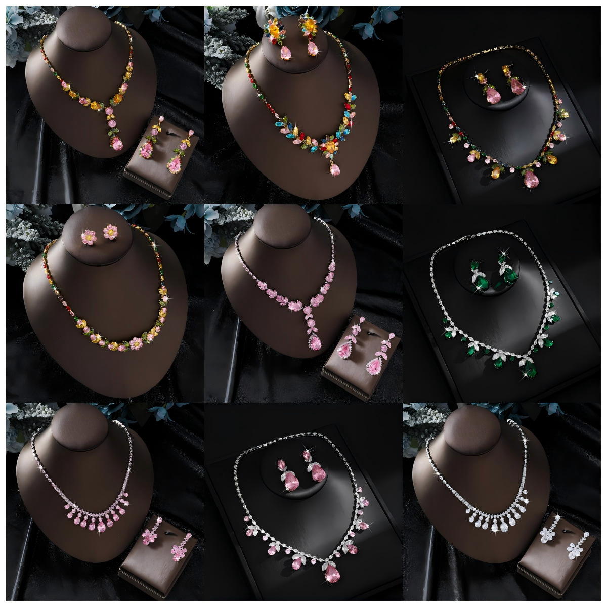 Amazon's Best-Selling Colorful Heavy-Duty Luxury Necklace and Earrings Jewelry Set, European and American Exquisite High-End Zircon Jewelry