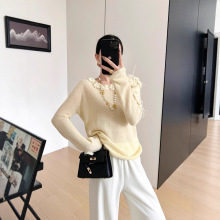 南油高端女装秋冬新款立体钩花羊毛针织衫内搭外穿小众设计感上衣