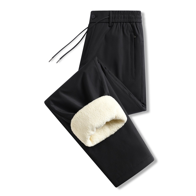 2025 Winter Outdoor Men's Casual Fleece-Lined Thick Warm Lambswool Pocket Pants, High-Quality Outdoor
