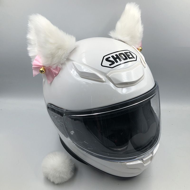 Auto Parts and Accessories: Motuoche Helmet Decoration Cat - white-with-white-lining-custom-color-preserving-bell-handmade-bow