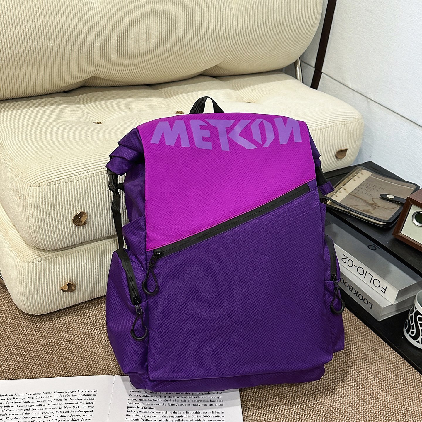 Cross-Border New Fashion Versatile High-Value Backpack with Large Capacity and Simple Color-Blocking Design for Middle and High School Students