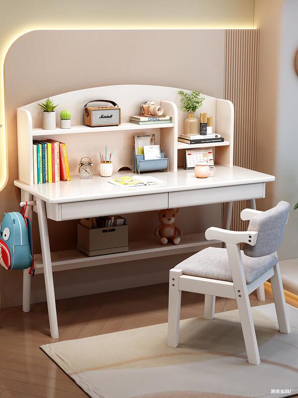 2023 New Study Table Junior High School Student Solid Wood Desk Bookshelf Integrated Writing Desk Bedroom Home Simple Desk Chair 2023 New Study Table Junior High School Student Solid Wood Desk Bookshelf Integrated Writing Desk Bedroom Home Simple Desk Chair