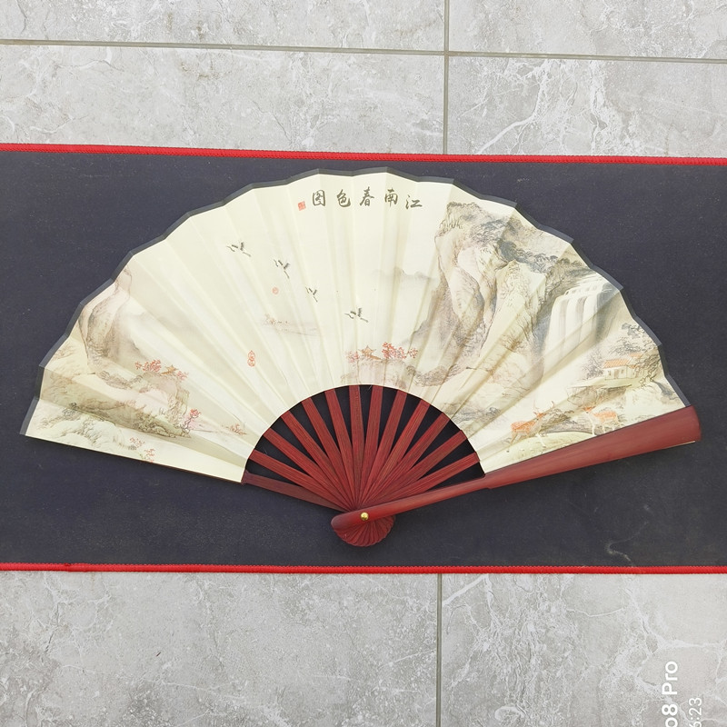 8inch枚の絹扇子、10inch枚の無地の男性用扇子、古代扇子、折りたたみ扇子、中国風山水画扇子、ダンス扇子|undefined