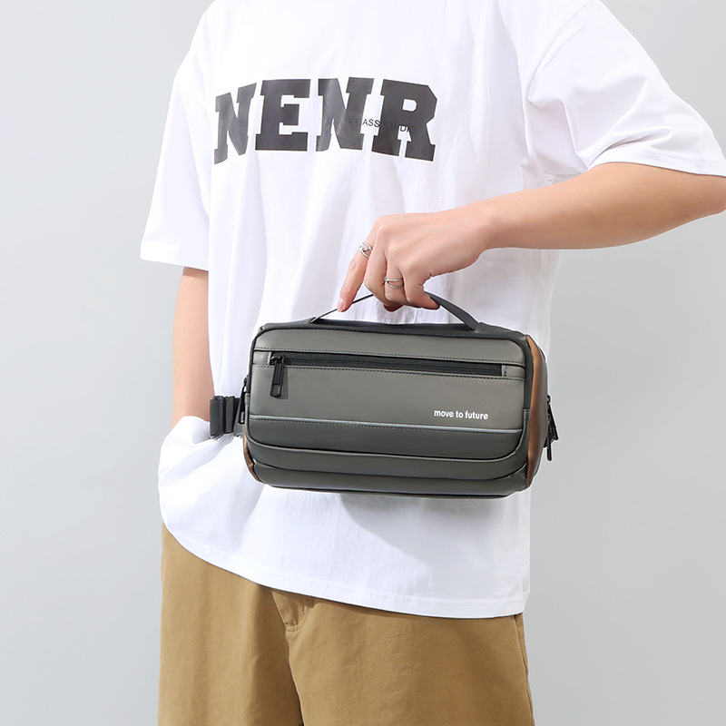 商务出行简约手提包男士腰包质感胸包单肩包大容量多层收纳斜挎包