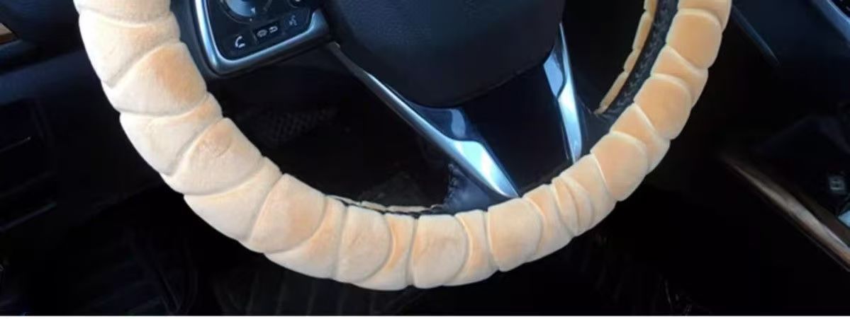 Car Steering Wheel Cover Plush Handlebar Cover Long and Short Plush Autumn and Winter Three-Piece Set Unisex Warm and Non-Slip