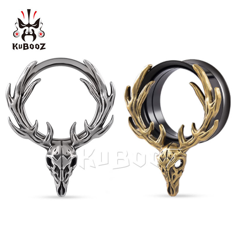 Bos Jewelry Cross-Border Hot Selling Skull Deer Ear Expander Stainless Steel Electroplated Black Inner Tooth Horn Ear Expander Auricle Bos Jewelry Cross-Border Hot Selling Skull Deer Ear Expander Stainless Steel Electroplated Black Inner Tooth Horn Ear Expander Auricle