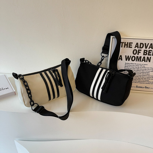 Fashionable casual simple shoulder bag women's three stripes versatile diagonal bags black waterproof foreign trade bags wholesale