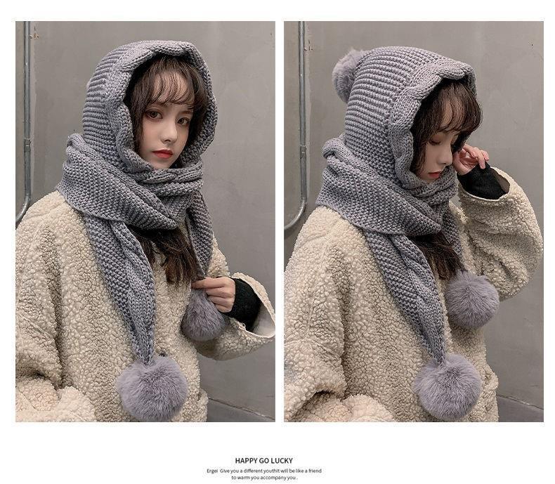 Sciarpa con cappuccio in maglia e protezione orecchie donna_voghion.com