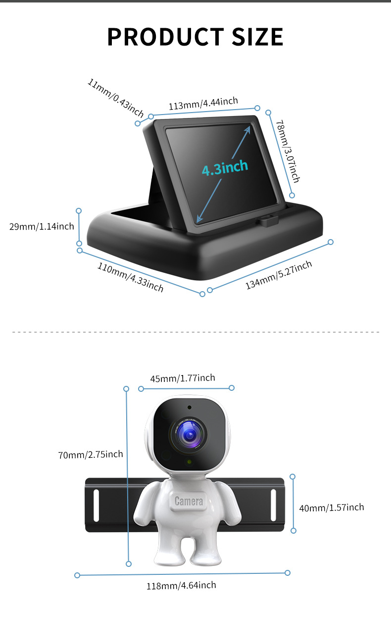 Car-Mounted Baby Monitor with 4.3-Inch Foldable Display + Night Vision Camera for Rear Seat Monitoring