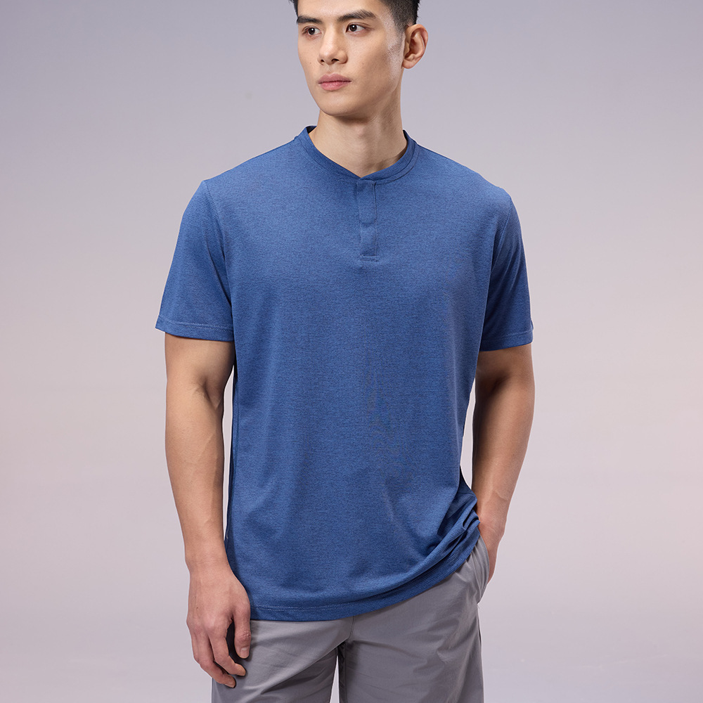 Primavera y verano nuevos productos deportivos secos rápidos camisetas masculinas sueltas de cuello Henry de manga corta ropa de entrenamiento físico ropa de tenis transfronteriza