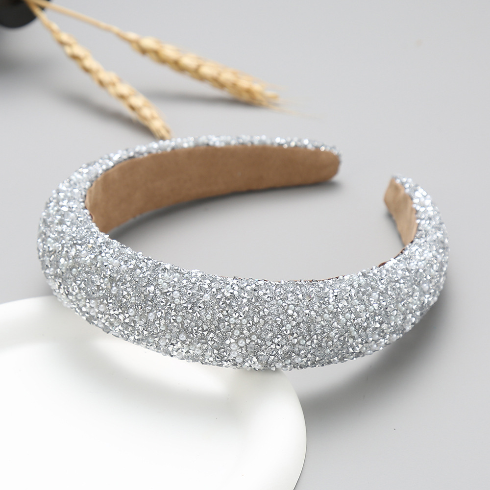 Retro Solid Color Imitation Pearl Suede Diamond Hair Band display picture 1