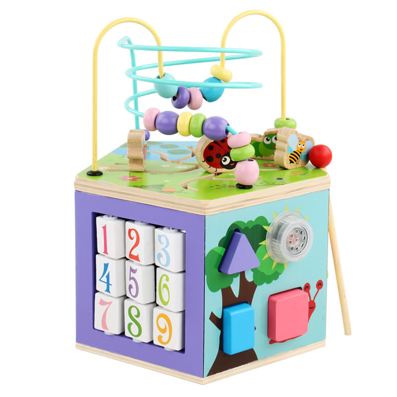 Caja del tesoro multifuncional grande para niños, música, cuentas, juguetes educativos de madera para bebés, 0-3 años