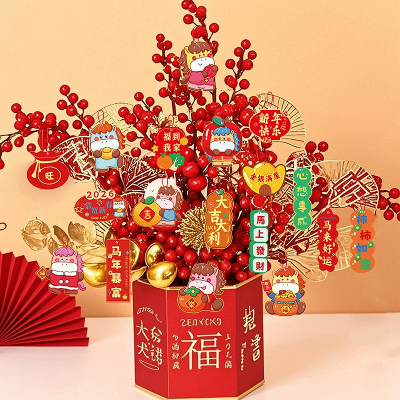 Новогодний декор: подвесное украшение в виде зеленого растения в горшке «Год Лошади», бонсай, маленькое подвесное украшение для гостиной, декор для Праздника Весны