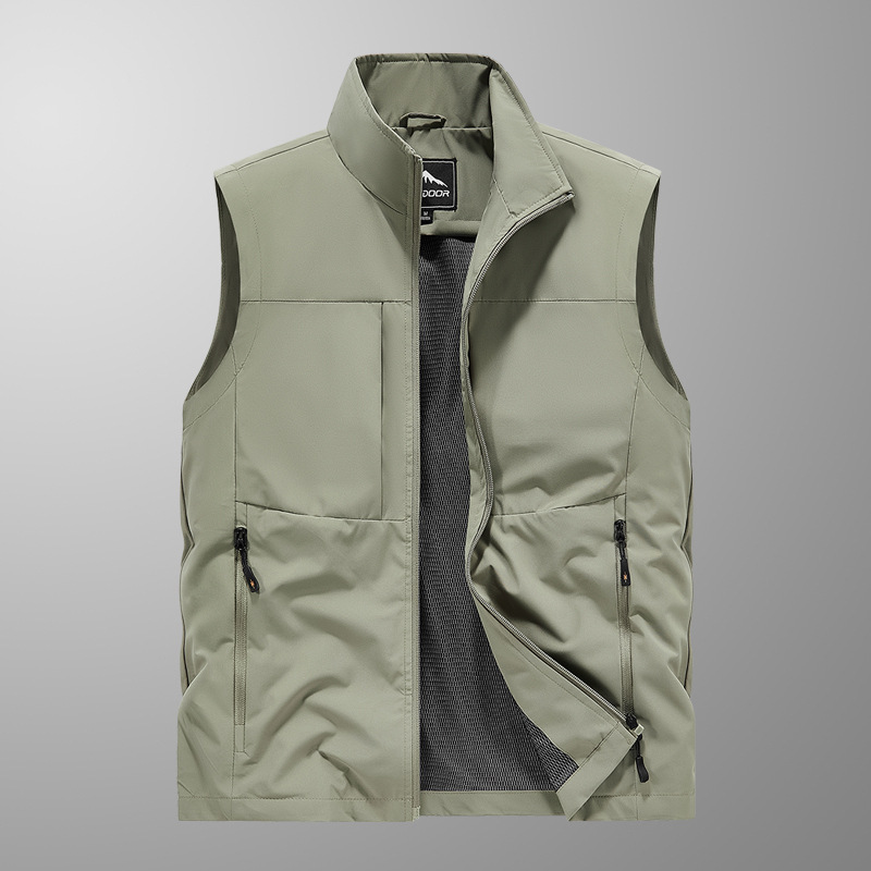 Chaleco casual transfronterizo de gran tamaño, chaleco transpirable de secado rápido con cuello alto para jóvenes y de mediana edad, chaleco de nailon, chaleco sin mangas para hombres