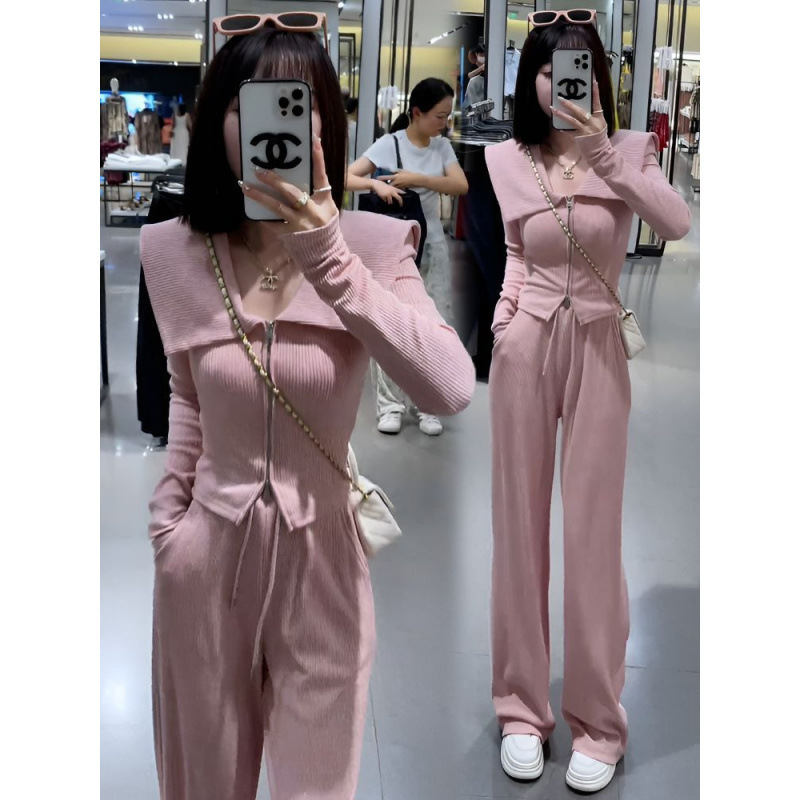 欧货休闲时尚运动服套装女春秋季新款显瘦修身卫衣阔腿裤两件套潮|undefined