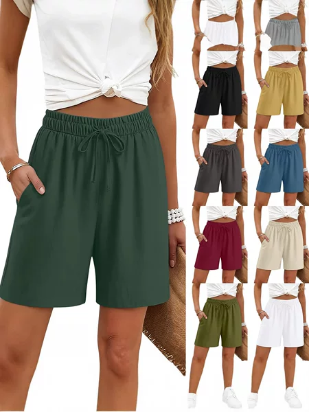 2026 New Cross-Border Model, Popular in Europe and America, Solid Color Pocket Drawstring Casual Women's Shorts