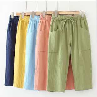 Fat mm summer 2024 new loose plus fat plus size women's elastic waist straight casual cropped pants 200kg