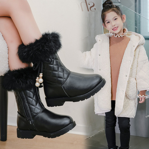 Girls 'snow boots to keep warm in winter, New style velvet princess leather boots, Korean cold-proof ankle short boots