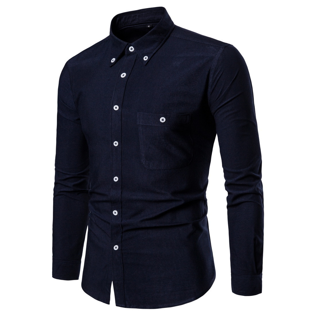 Disponibile in magazzino: camicia da uomo a maniche lunghe in velluto a coste, primavera/autunno, stile casual europeo e americano, tinta unita._voghion.com