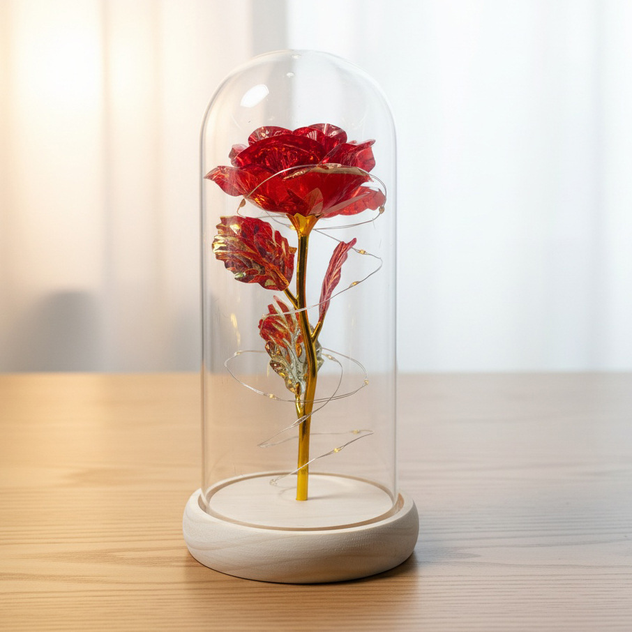 Rosas transfronterizas inmortales flores cubierta de vidrio decoración pareja regalos de día de San Valentín Día de la Madre ideas de cumpleaños 38 regalos pequeños