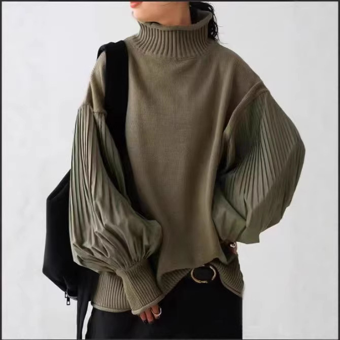 Japanese and Korean 2025 Autumn and Winter New Style Lantern Sleeves, Pleated Sleeves, Patchwork Casual Sweater, in Stock Japanese and Korean 2025 Autumn and Winter New Style Lantern Sleeves, Pleated Sleeves, Patchwork Casual Sweater, in Stock