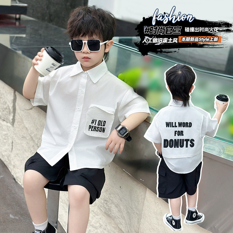 7123 traje de niño verano para niños estilo universitario de verano uniforme escolar chico guapo camisa de manga corta traje estudiante de moda