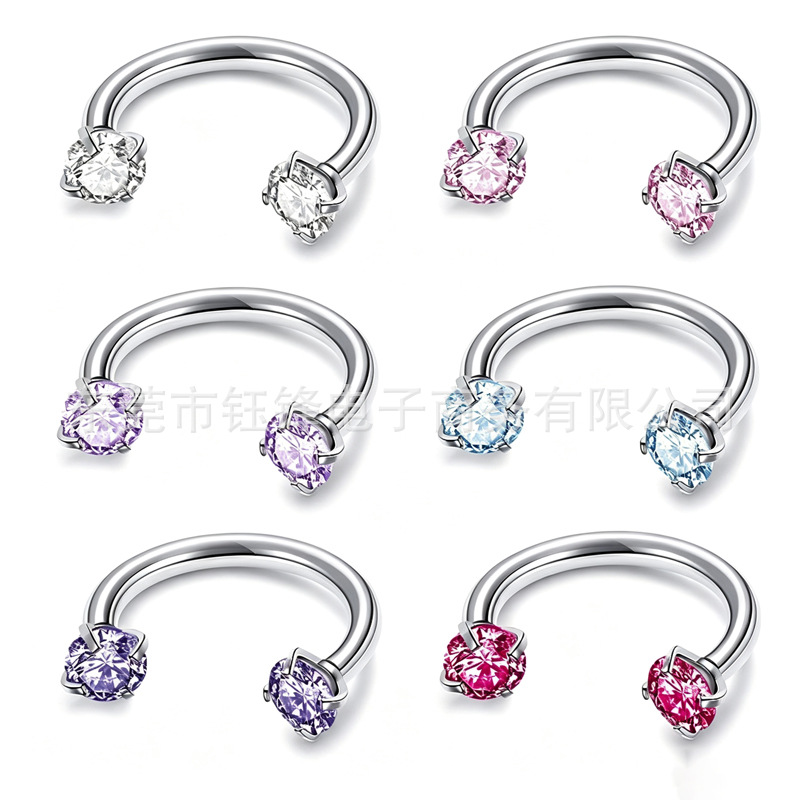 Cross-border bestseller: stainless steel titanium alloy horseshoe ring, nose ring, C-bar zircon nose stud, lip ring, eyebrow ring, ear cartilage piercing