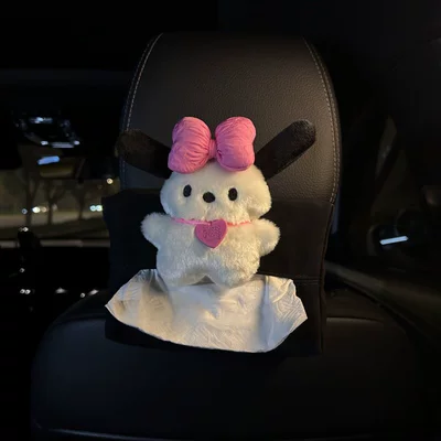 car paper bag, in-car hanging | Car tissue box/set - 1-pink-heart-shaped-bow-dog-black-tissue-box