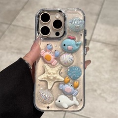 夏の清新な立体滴ゴムの海底すくいはiphone16かわいい15透明14アニメ13/12転倒防止Xを適用します。