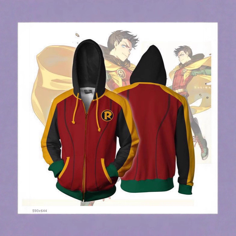 2025 Cross-Border New Superhero Robin Nightwing 3D Digital Printing Casual Men's Zipper Sweatshirt