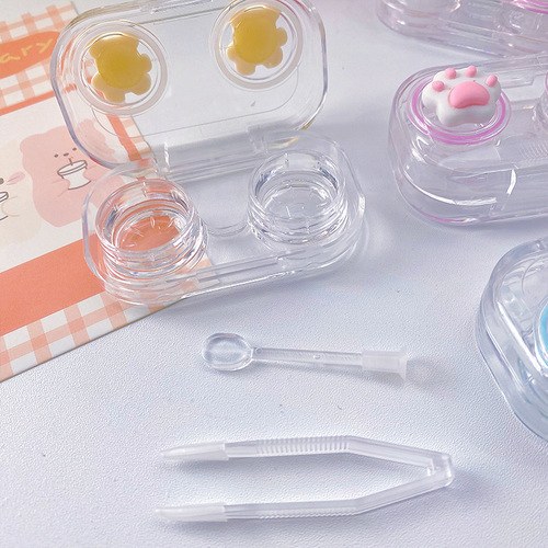 New invisible contact lens case cartoon beauty lens box, convenient to carry transparent double-layer box beauty lens companion case care box