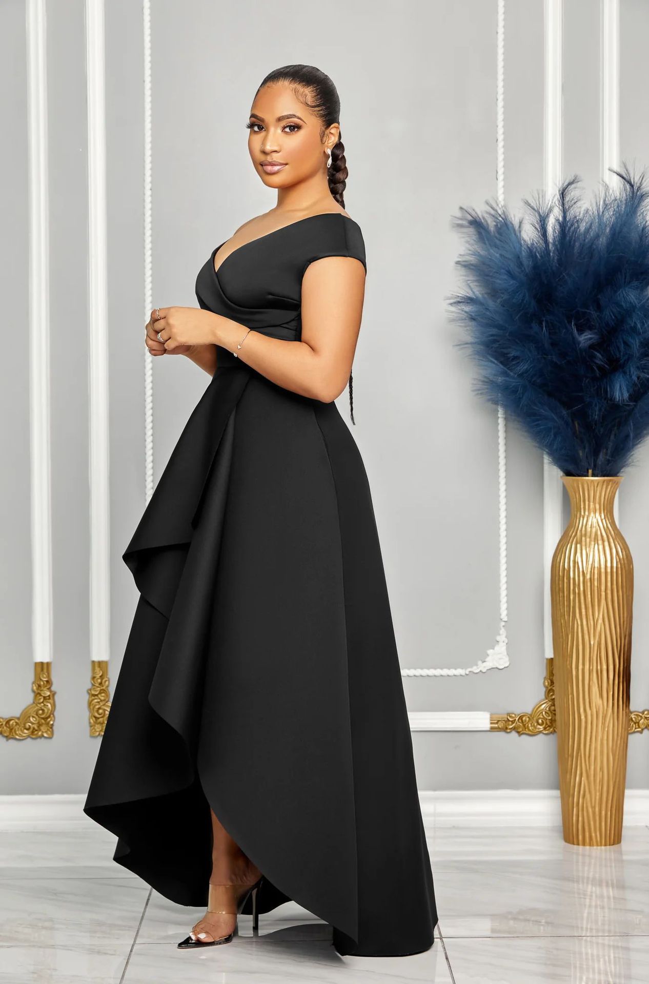 Women's Sexy Slim Fit One Shoulder Sleeveless Large Skirt Dress Solid Color_ecoleips.com