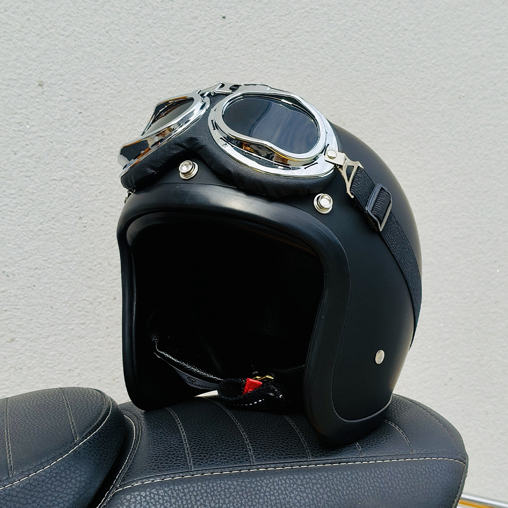 500TX Helmet Half — Motuoche Motosiklet kaskı (dəbilqə) - matte-black-pilot-goggles-s