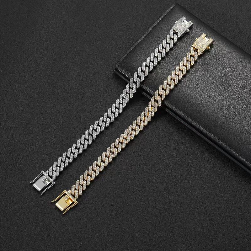 European and American New Cuban Bracelet 12mm Punk Hip Hop Spiked Water Chestnut Men's Cuban Bracelet Cross-border Hip Hop Jewelry