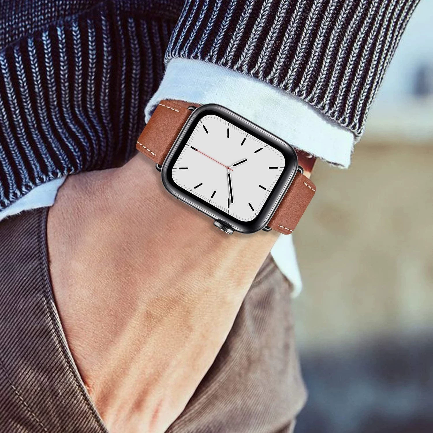 Совместимый ремешок для Apple Watch S9 из кожи iWatch456789se спортивный Ultra2 производитель