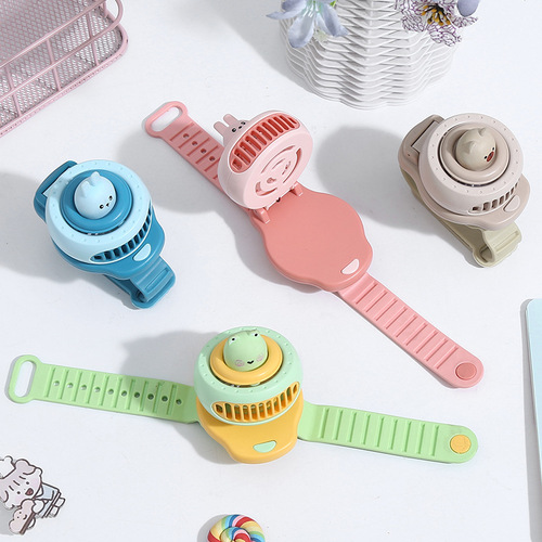 Factory Supply Creative Watches Fan Children USB Charging Cartoon Wrist Strap Mini Cute Fan