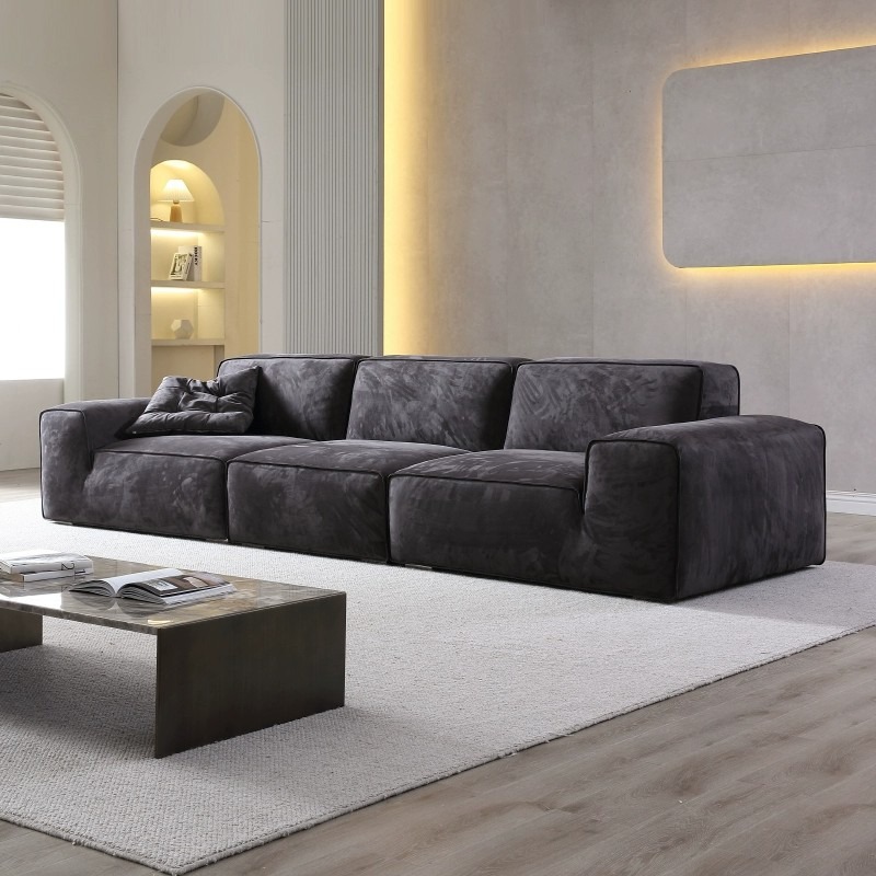 Italiano gran vaca negro crema estilo tela sofá minimalista verano imagen sala de estar apartamento pequeño tecnología paño Foshan sofá combinación