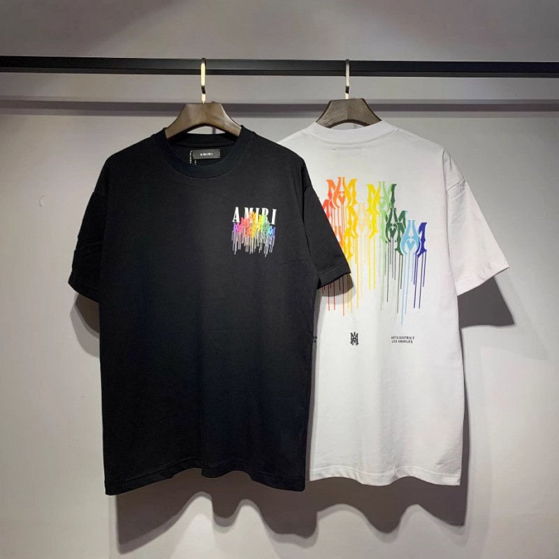 Cross-Border Foreign Trade High-Quality 260g Ami High Street Fashion Brand Colorful Letter-Print Short-Sleeve Unisex Casual Loose T-Shirt