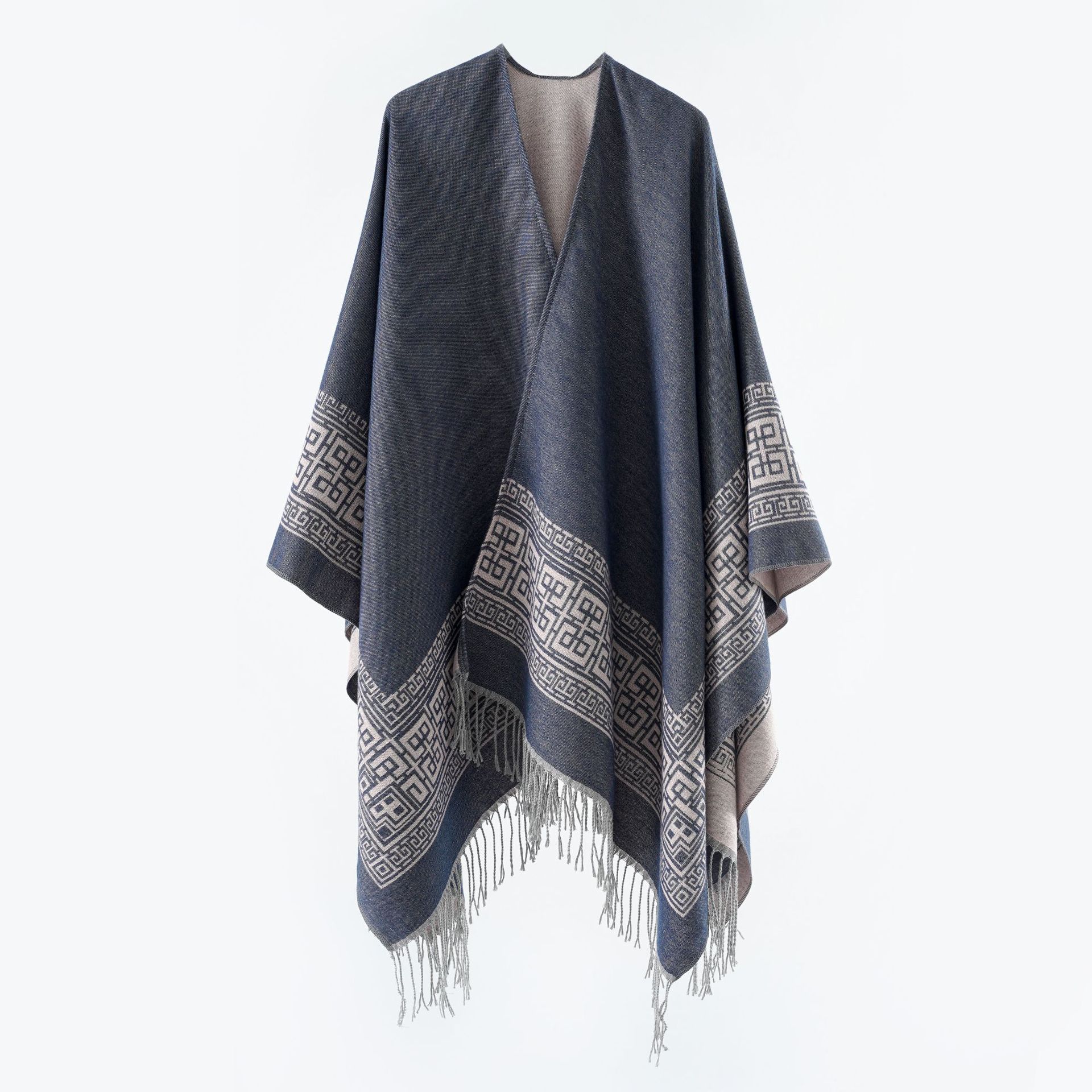 Nuevos productos transfronterizos de moda de otoño y invierno atmósfera simple bordilla exterior con una capa universal de alto caliente capa bifurcada