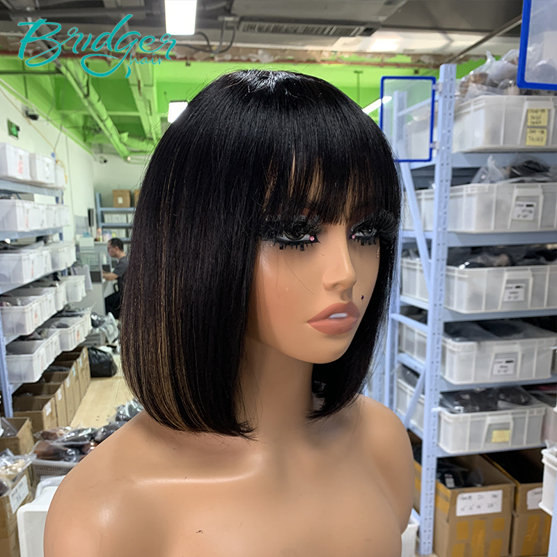 Full Mechanism Hoofddeksel P1b/8Highlight Rechte Bob Bang Menselijk Haar pruiken_voghion.com