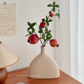 客厅绿植摆设果实树枝装饰花瓶摆件假花盆栽红红火火仿真花石榴果