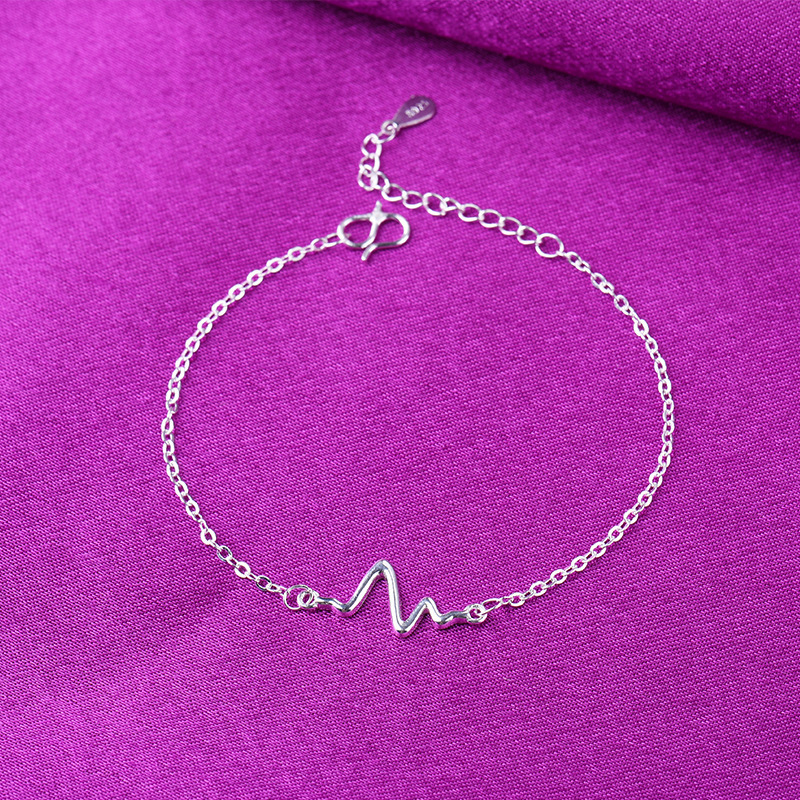 Copper Silver-Plated Jewelry Simple Electrocardiogram Lightning Bracelet Personalized Couple Heartbeat Frequency Anklet Hot Sale